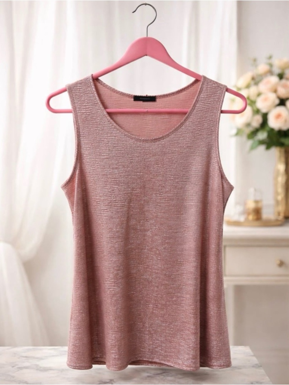 Sleeveless Pink Metallic Knit Tank Top